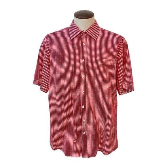 Men's Bugatchi Red PLaid Short Sleeve Shirt 3X fits 2X Shaped fit - Picture 1 of 5